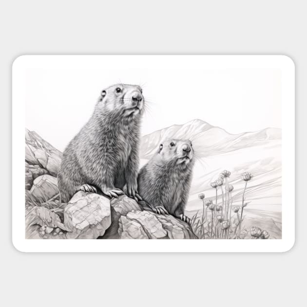 Marmot Animal Discovery Wild Nature Ink Sketch Style Sticker by Cubebox